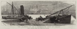De ontploffing van een Petroleumschip in Calais door Charles William Wyllie